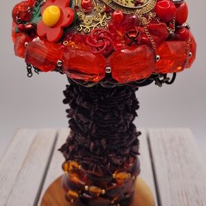 Handcrafted Red and Brown Beaded Mushroom